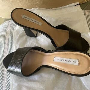 Saks Fifth Avenue Black Croc-Embossed Mules